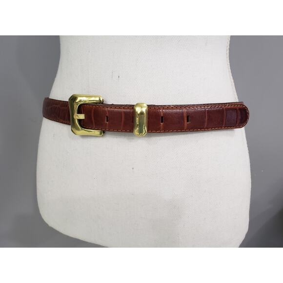 Liz Claiborne Brown Brass Leather Mock Croc Belt‎ Vintage 90s LARGE old money - Picture 2 of 7
